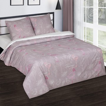 «Фламинго» (DE LUXE с простынью на резинке) постельное белье Поплин Семейный